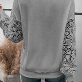 Lace Splicing Puff Sleeve Top