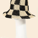 Straw Braided Checkered Bucket Hat